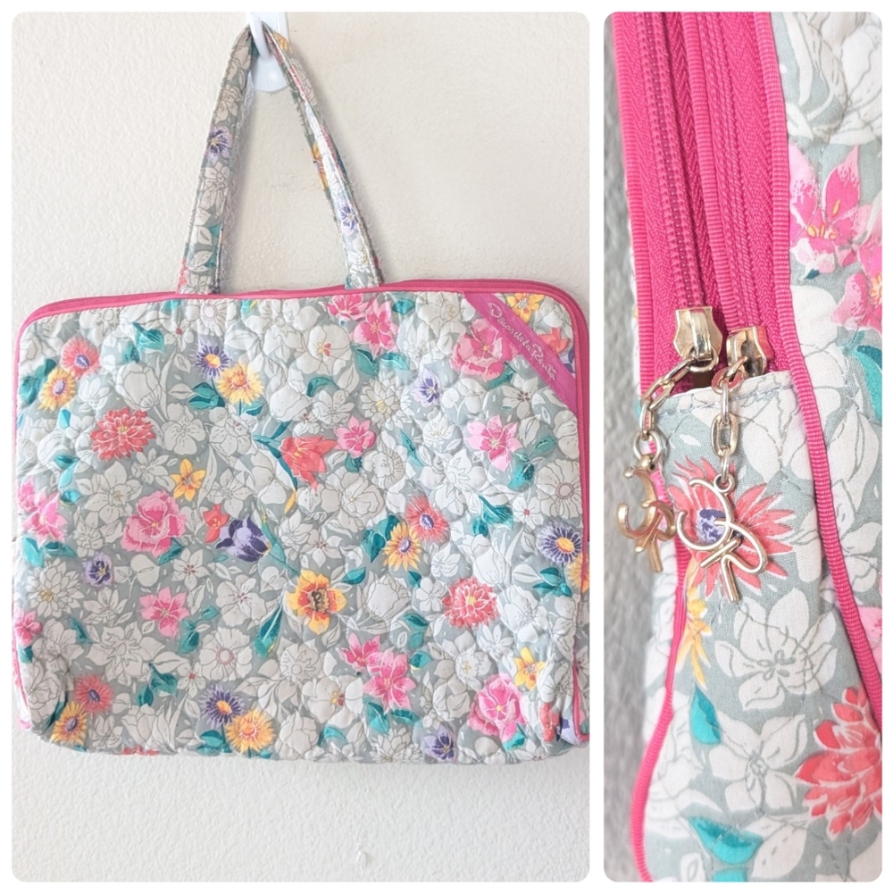 Vintage Oscar de la Renta Pink Makeup Bag Cosmetic Case floral Quilted Luggage